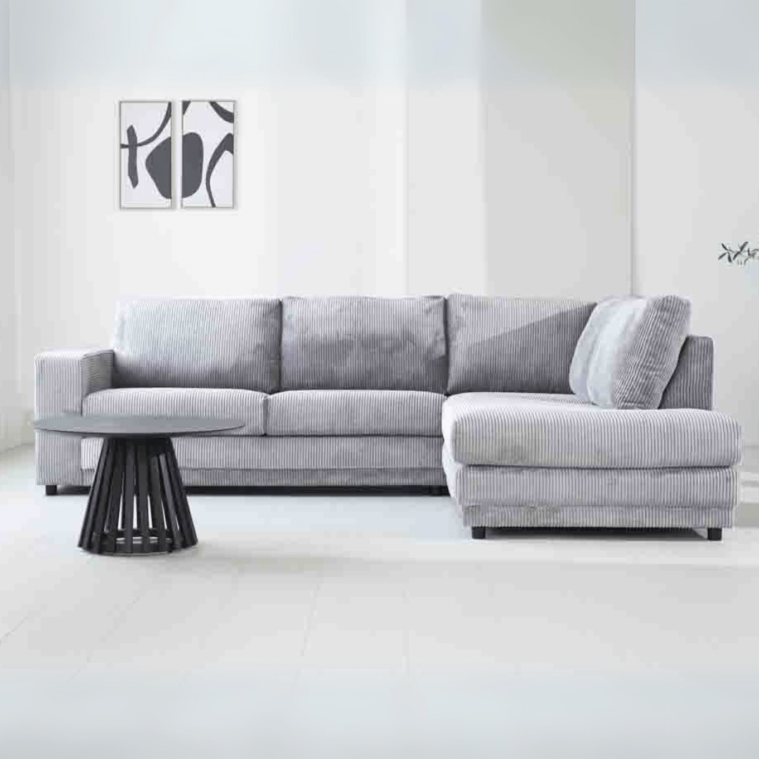 Ecksofa hellgraues Rippstoff-Sofagarnitur Gabi - rechts