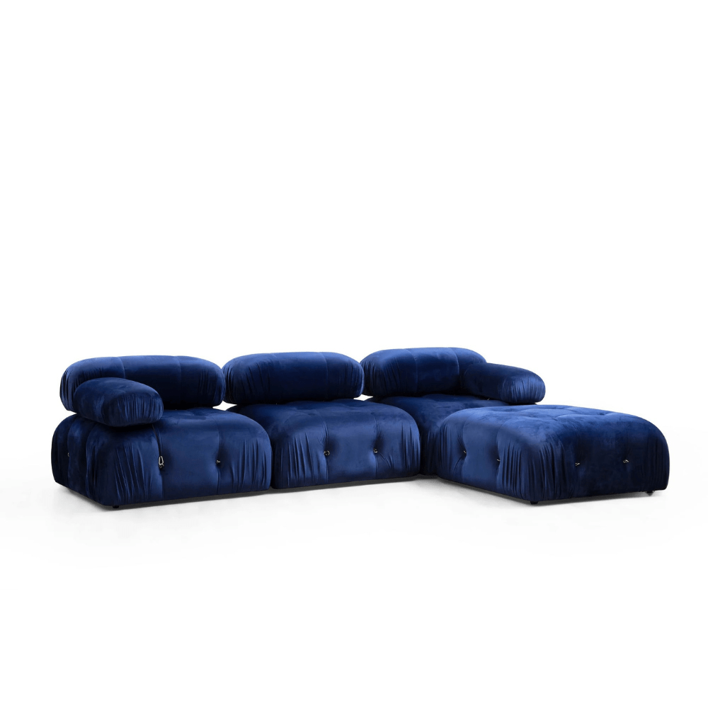 Modulares XXL-Ecksofa Bubble mit Hocker - Samt Blau