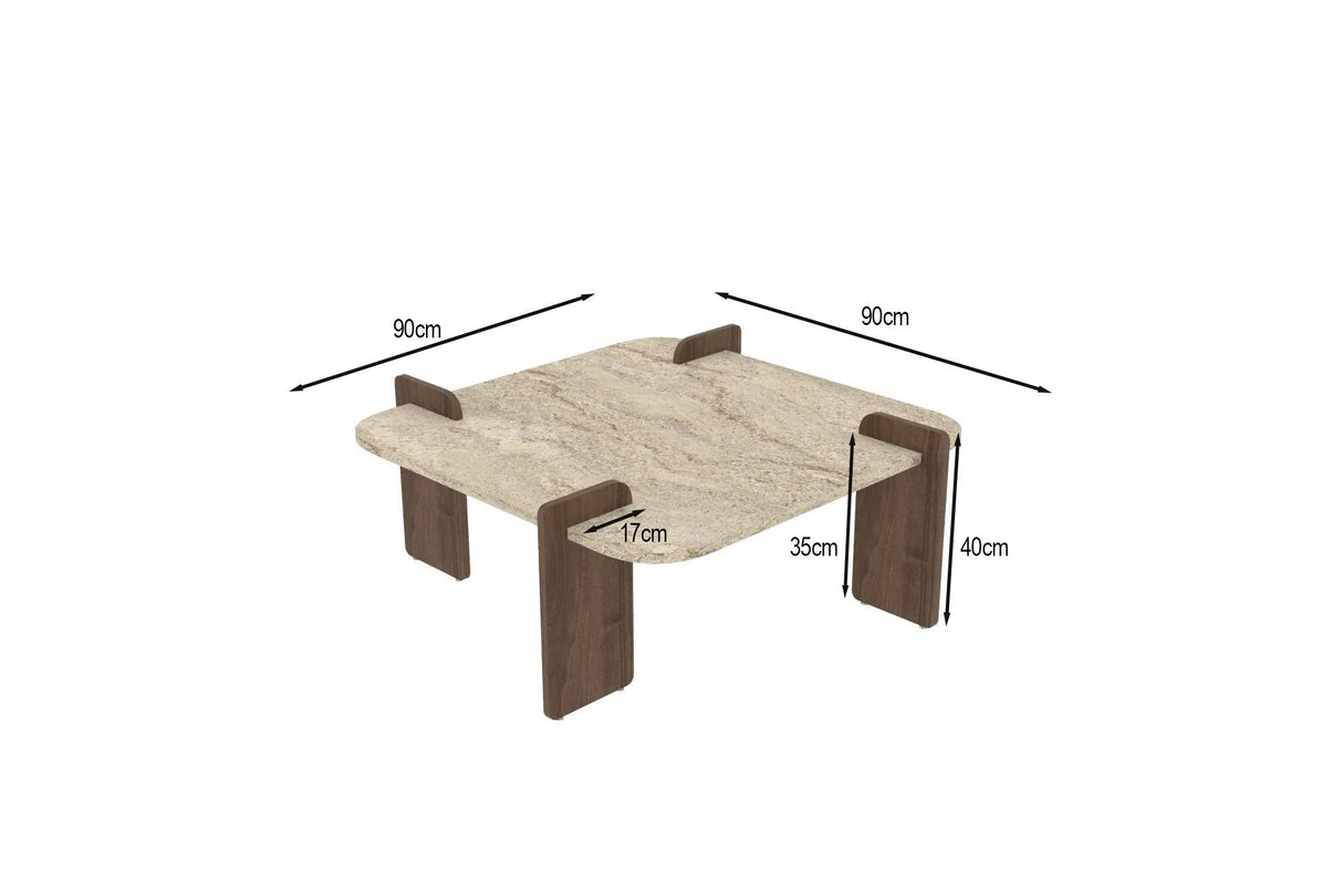 Afrolli Couchtisch Travertin-Optik Walnuss 90x90 Travertin-Optik und Walnuss Melaminbeschichteter Holzverbundstoff