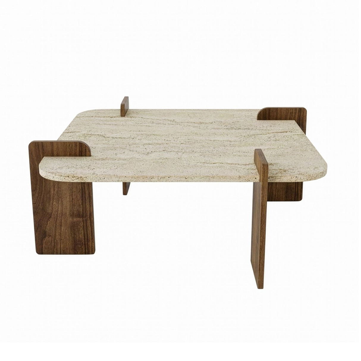 Afrolli Couchtisch Travertin-Optik Walnuss 90x90 Travertin-Optik und Walnuss Melaminbeschichteter Holzverbundstoff
