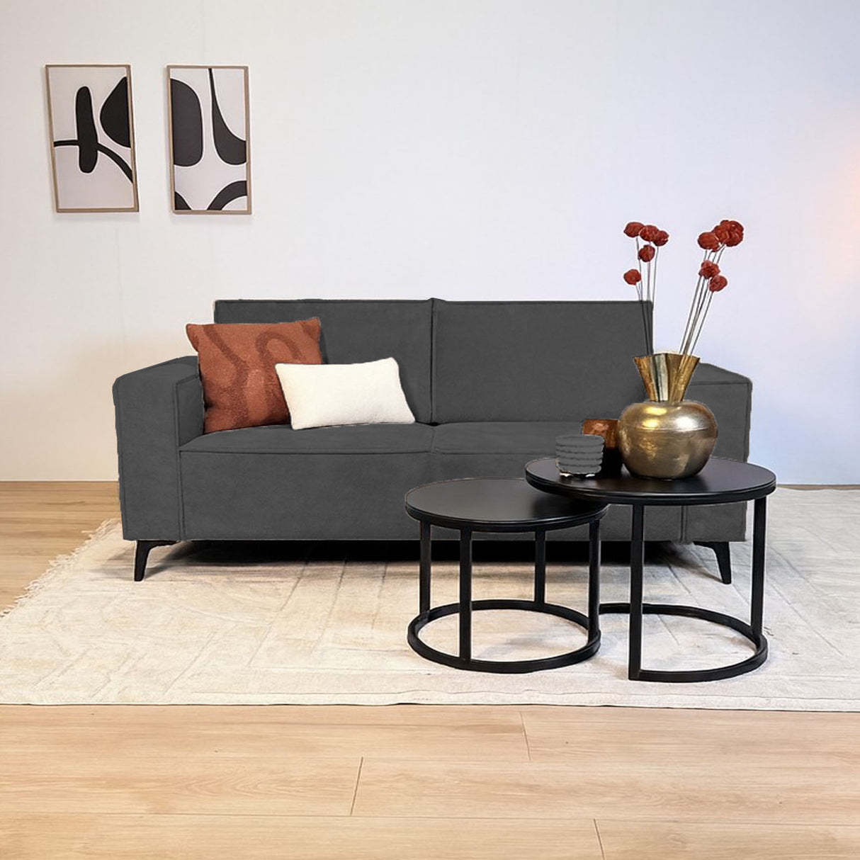 2-Sitzer lose große Rückenkissen anthrazit Chenille Yara