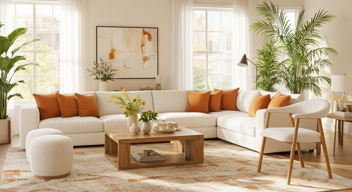 Japandi Esszimmerstuhl Ivory Bouclé Suki - Walnussrahmen - Mit Armlehne