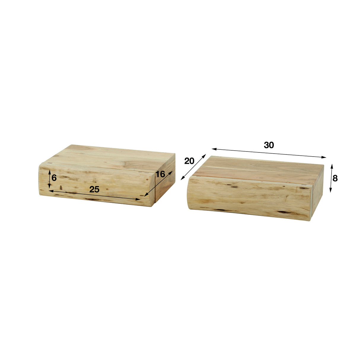 Set mit 2 schwebenden Nachttischen aus Akazienholz Freya Small