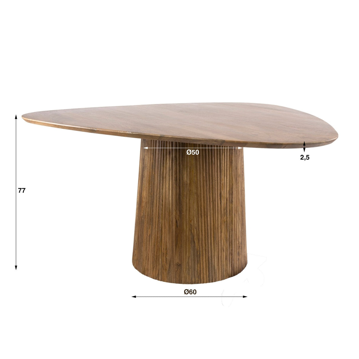 Eettafel driehoekig zandkleur mangohout Sue 150 cm