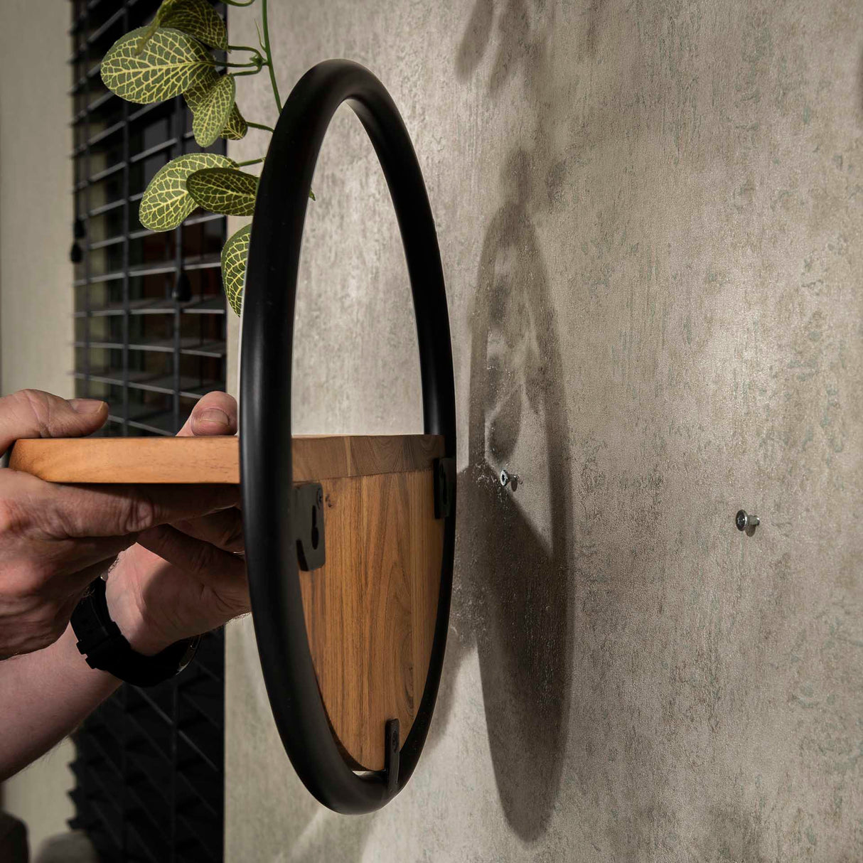 Wandregal Rund Ø35 Massiv Akazienholz Set von 3