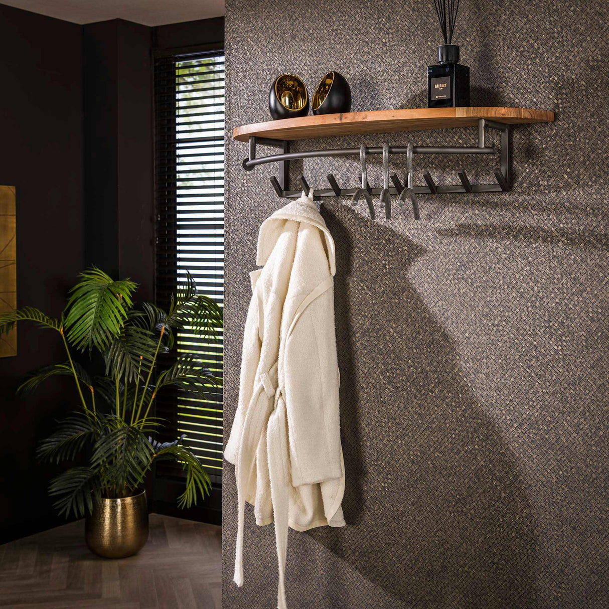 Wandgarderobe 8-Haken Fluss-Akazienholz - Mit Hutablage