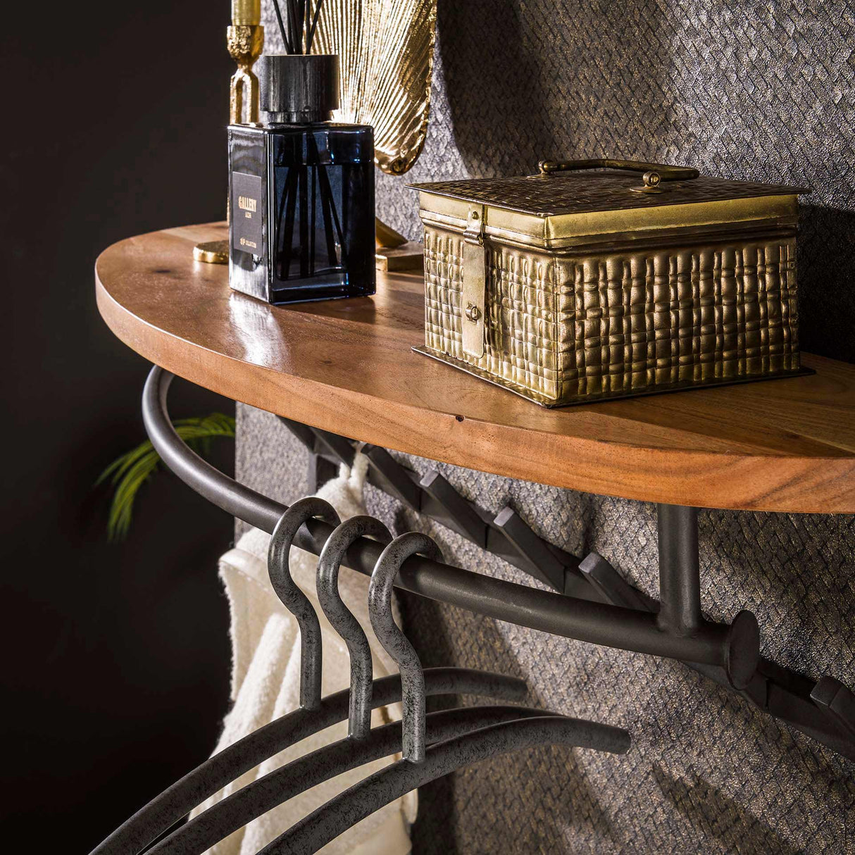 Wandgarderobe 16 Haken Fluss-Akazienholz - Mit Hutablage