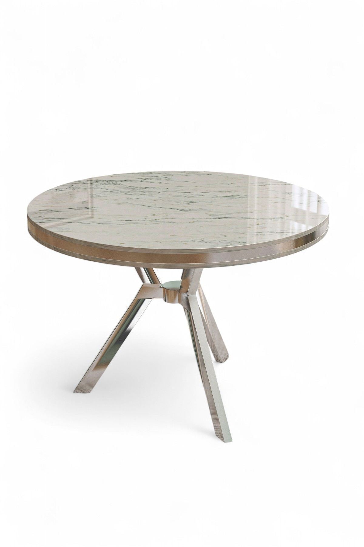 Mos Esstisch Marmoroptik oval 90 cm Weiße Marmoroptik mit 100 % Chrom lackierter Platte
