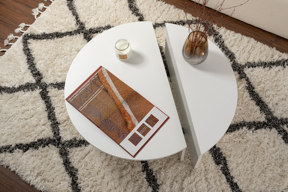 Runder Couchtisch Weiß 85 cm Melamin Orin