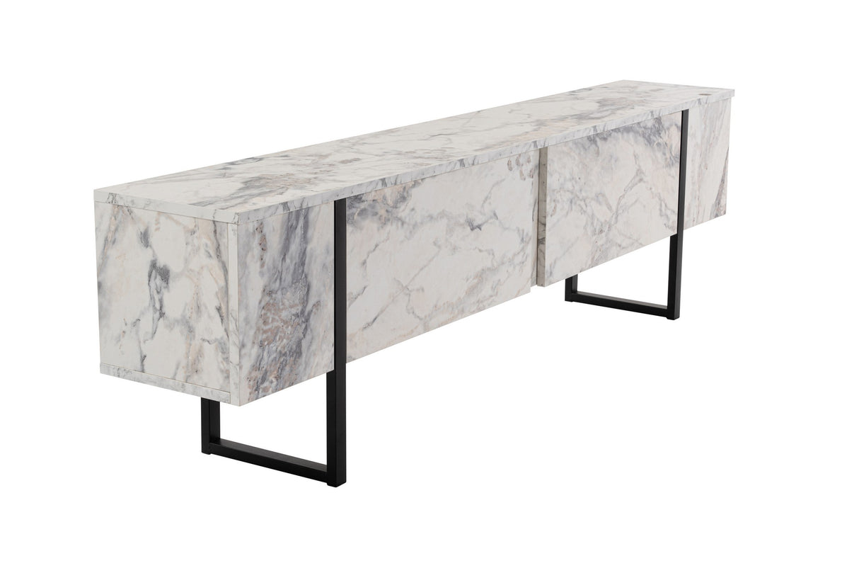 TV Möbel Marmor Melamin Schwarz Rahmen Blitz 50x180x29,5 cm