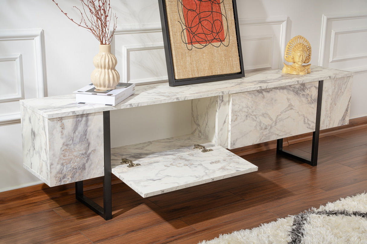 TV Möbel Marmor Melamin Schwarz Rahmen Blitz 50x180x29,5 cm