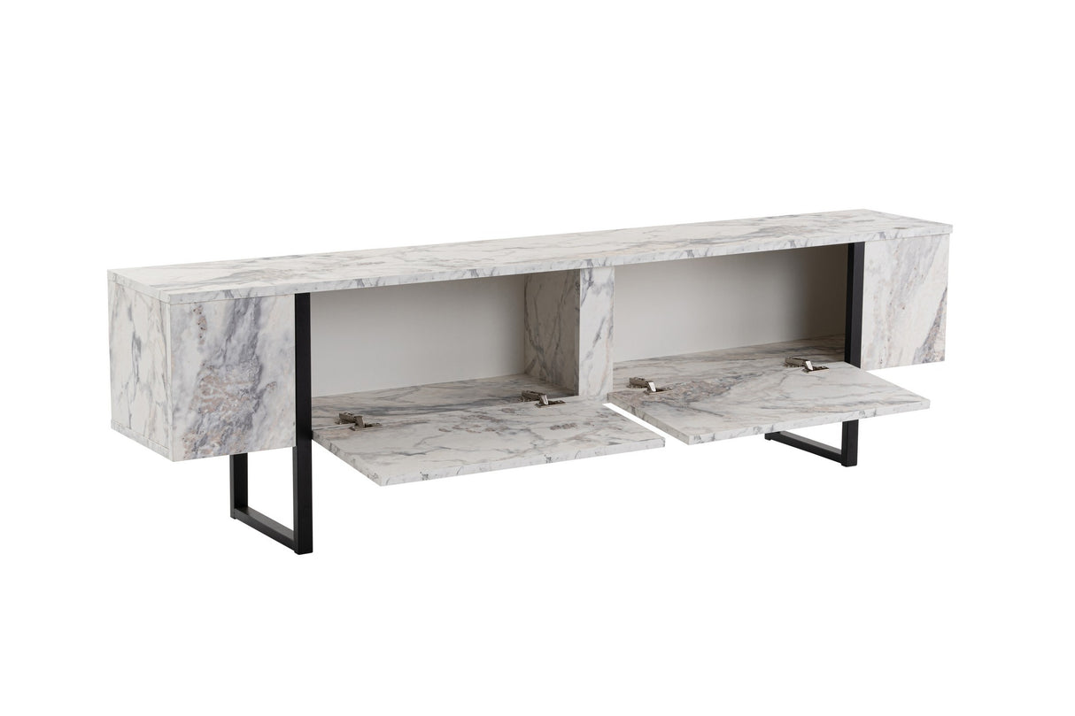 TV Möbel Marmor Melamin Schwarz Rahmen Blitz 50x180x29,5 cm