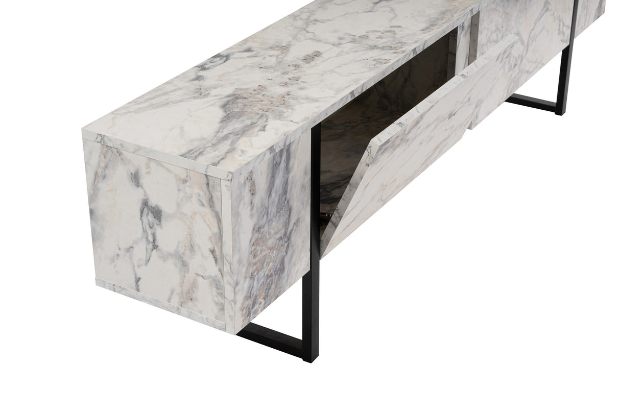 TV Möbel Marmor Melamin Schwarz Rahmen Blitz 50x180x29,5 cm