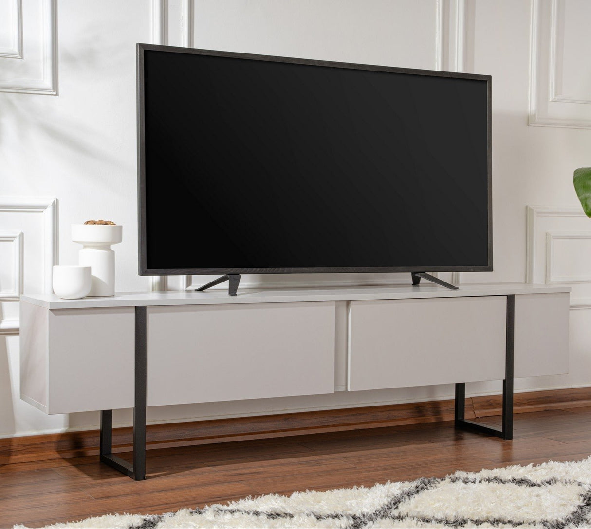TV Möbel Grau Melamin Goldrahmen Blitz 50x180x29,5 cm