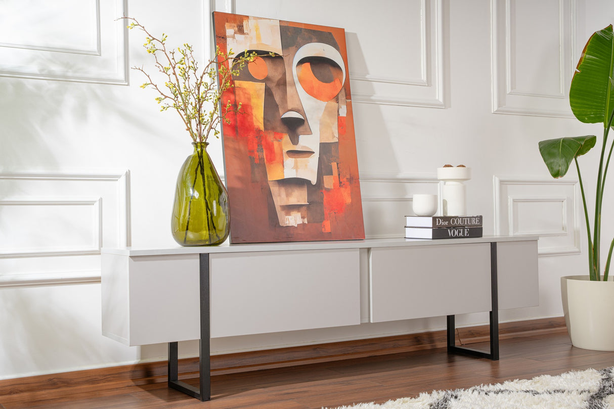 TV Möbel Grau Melamin Goldrahmen Blitz 50x180x29,5 cm