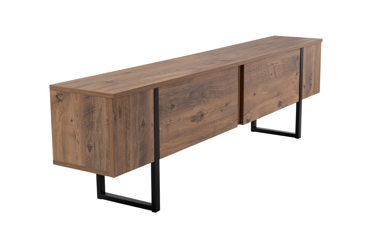 TV Möbel Natur Melamin Schwarz Rahmen Blitz 50x180x29,5 cm