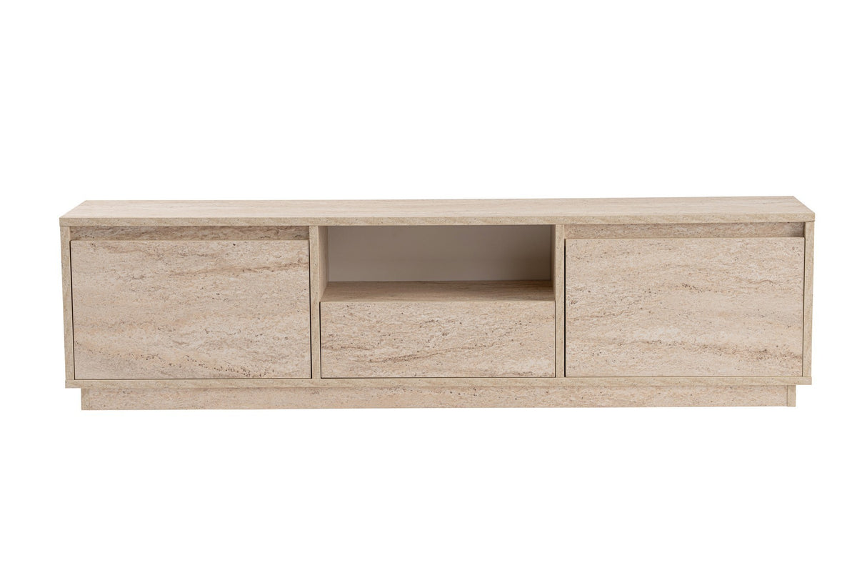 TV-Möbel Japandi Travertin Melamin – drei Schränke – 160 x 42 x 29,5 cm – Flare