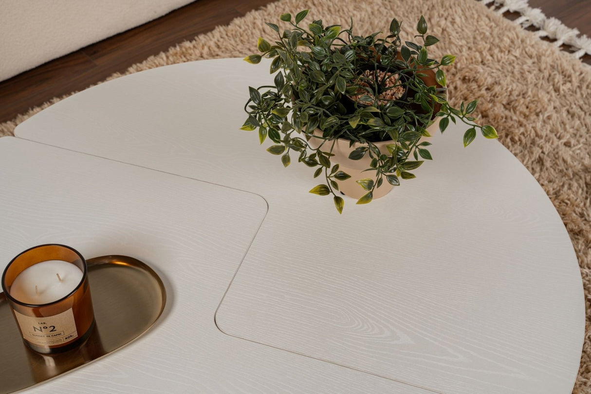 Runder Couchtisch Moari Holzoptik Weiß Melamin 90 cm