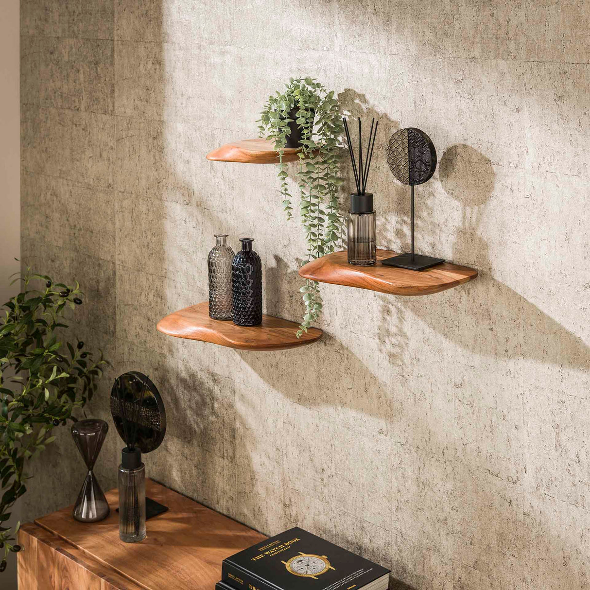 Nordic Set von 3 Wandregalen Organic - Massives Akazienholz