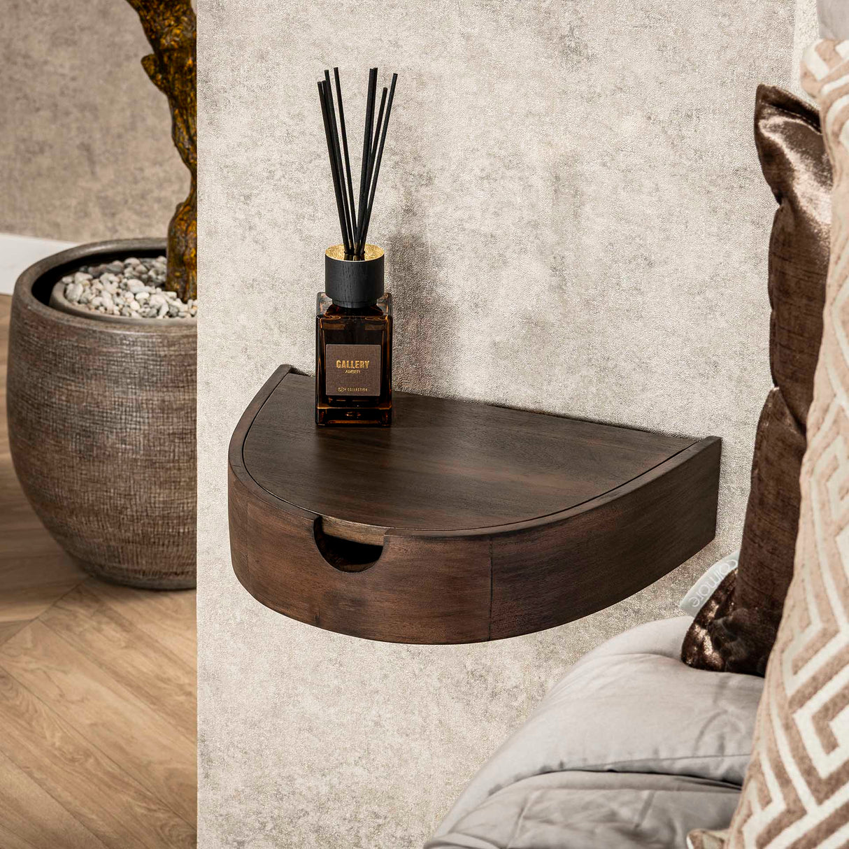 Schwebende Halbrunde Nachttische Set 2 – Akazie