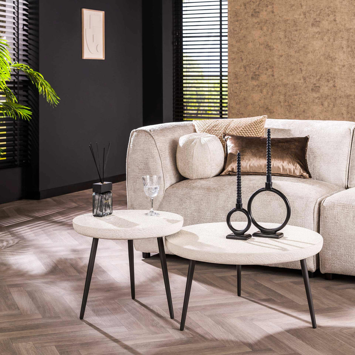 Couchtisch 2er Set Sylas Stone Weiß Marmorverbund