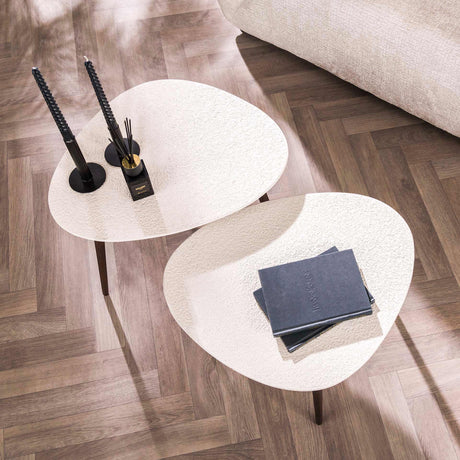 Couchtisch 2er Set Sylas Pebble White Marmorverbundstoff - Bronzerahmen