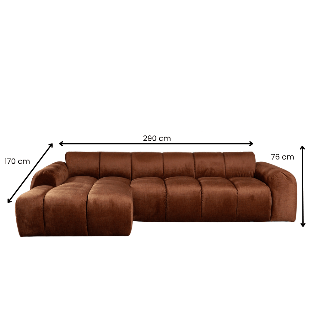 Banken-Hoekbank met lounge koper velvet structuurstof - strepen - links - Brix-Dimehouse