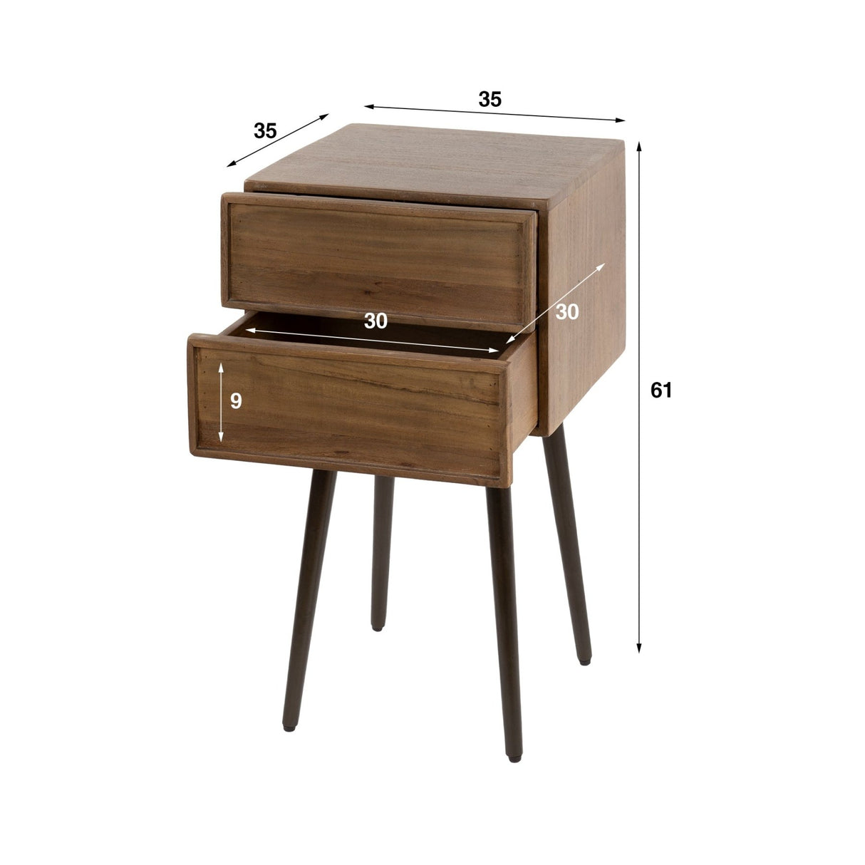 Nachttisch Lio – Acacia Drift Brown – 2 Schubladen