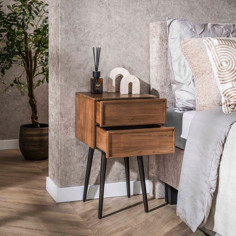 Nachttisch Lio – Acacia Drift Brown – 2 Schubladen