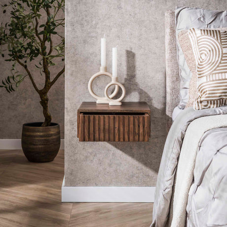Schwebender Nachttisch Akazienholz Drift Brown – 1 Schublade