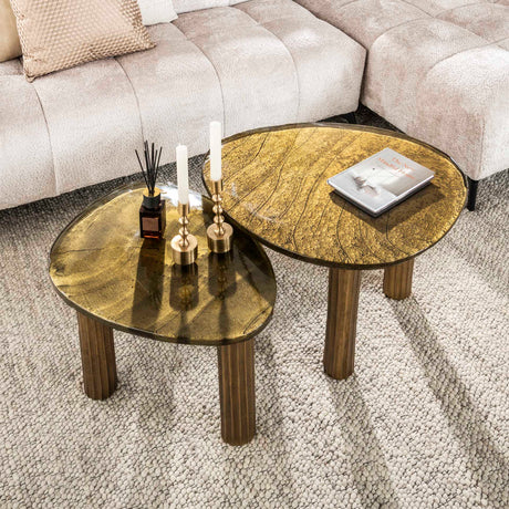 Organischer Couchtisch Aurora L – Antikgold – 70x59 cm