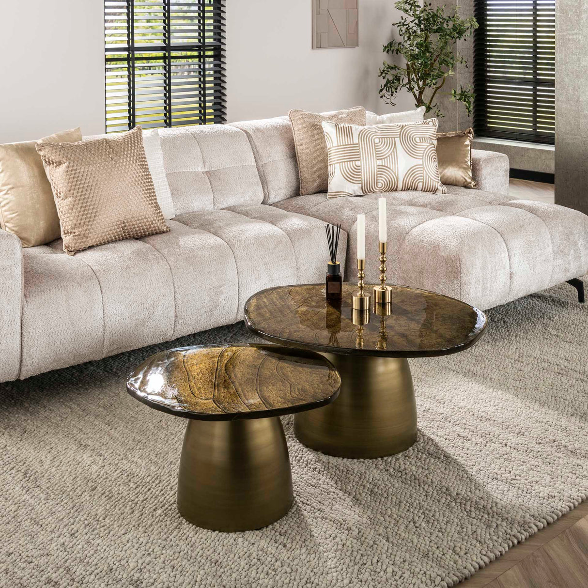 Couchtisch-Set Aurelia – Antik Gold – Set von 2