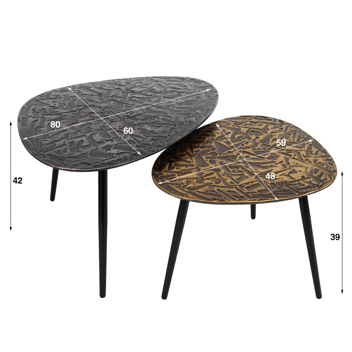 Marlo Couchtisch Set 2 Dreieckig Patina Silber Antik Bronze