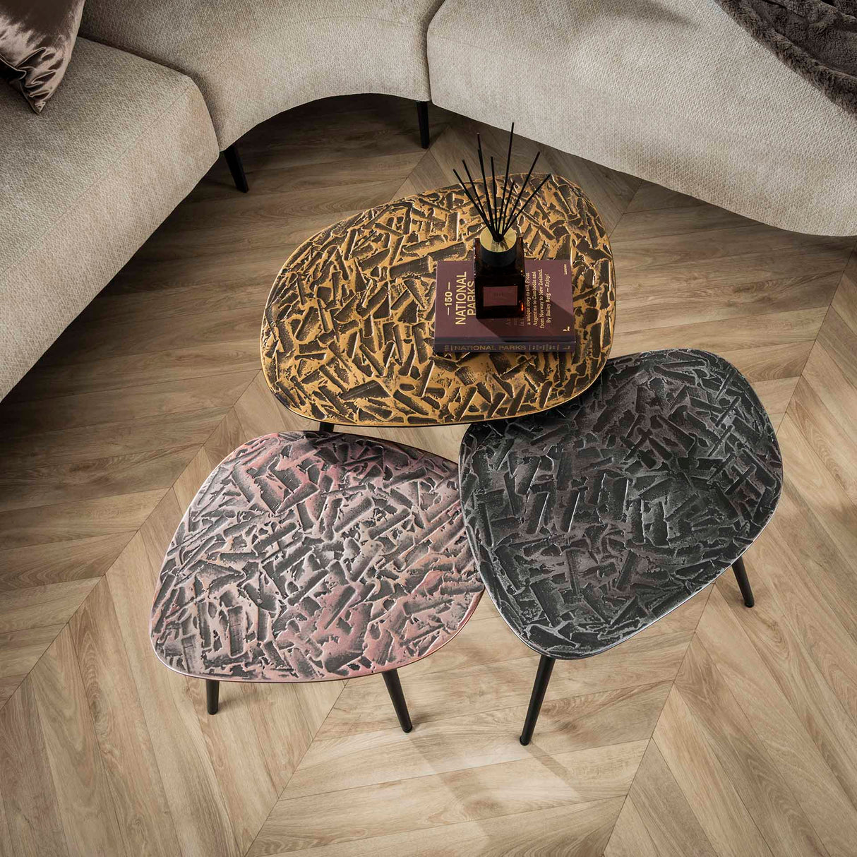 Marlo Couchtisch-Set 3 Quadrat Kupfer Patina