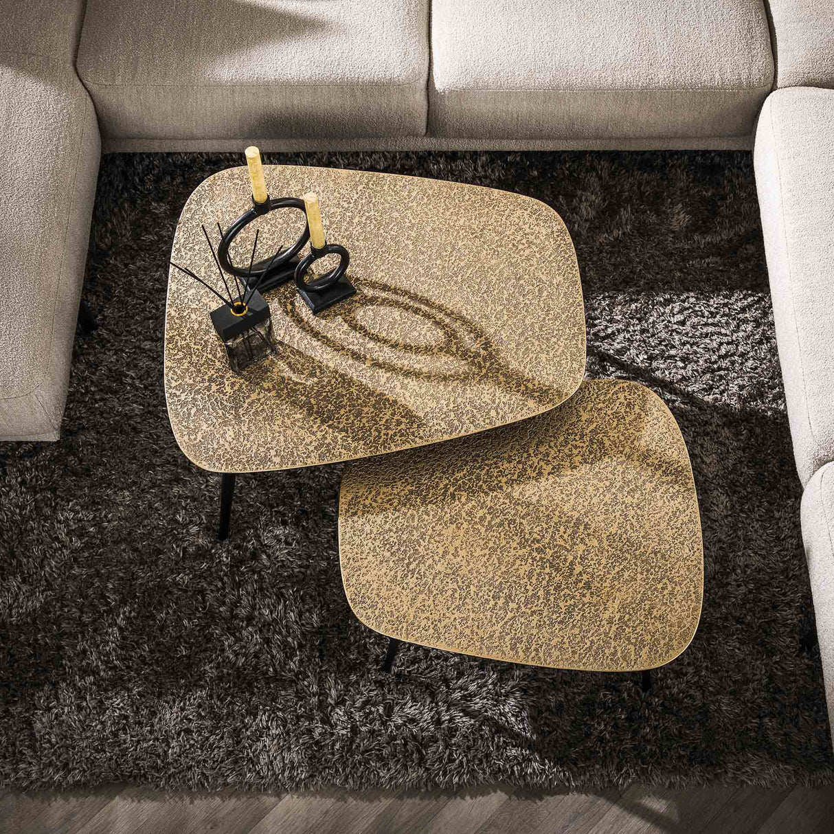 Couchtisch Set 2 Belle organisch Metall Gold