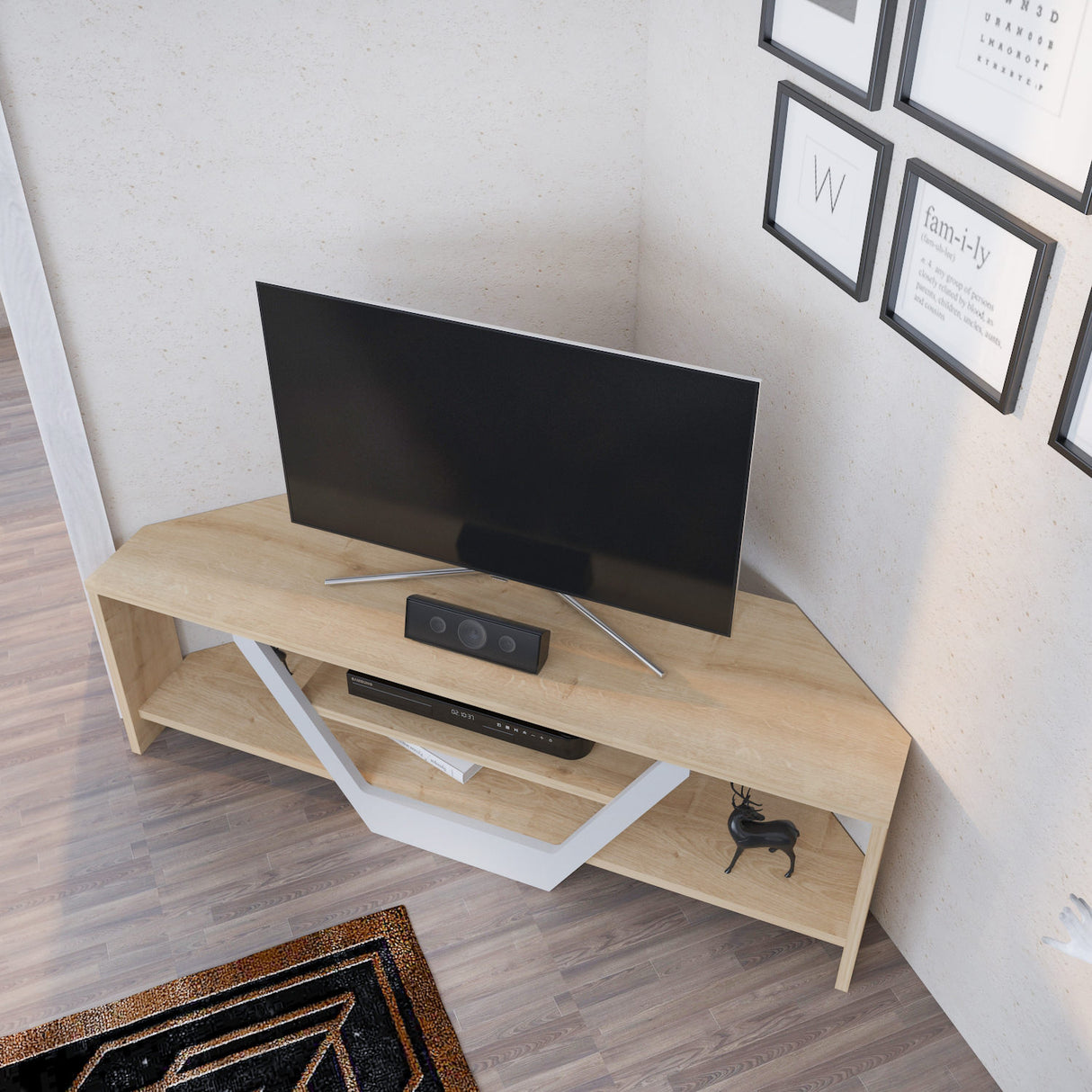 Sares tv-meubel eikenlook wit 120 cm Wit en eikenlook Melamine gecoat houtcomposiet