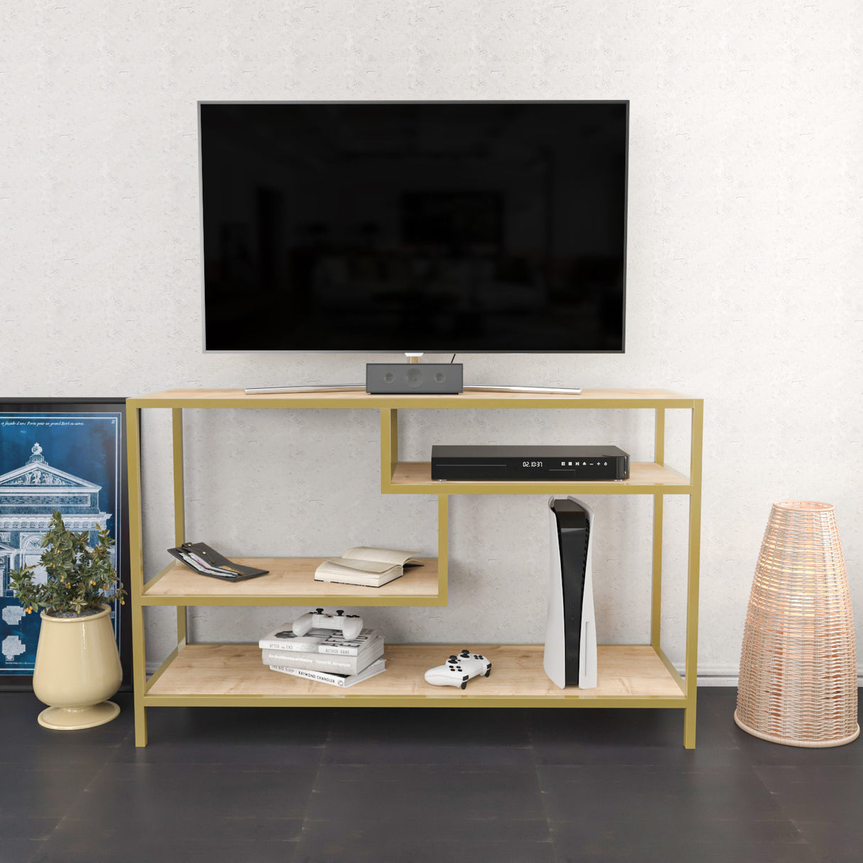 TV-Möbel Robbins Gold Gold Eiche Melamin 120x75x39 cm
