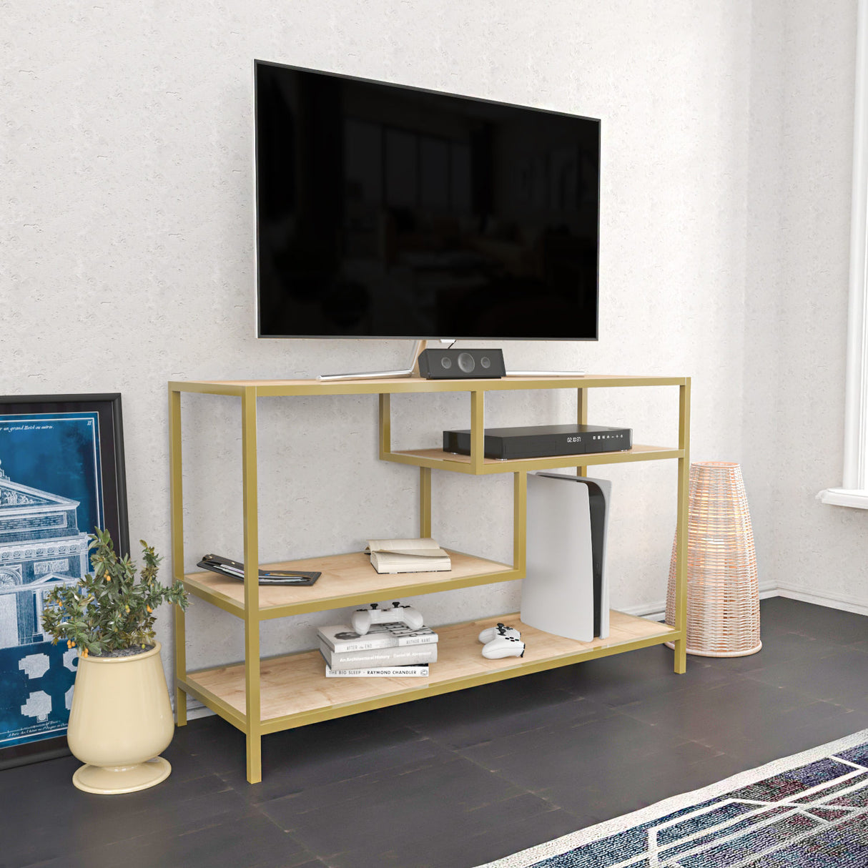 TV-Möbel Robbins Gold Gold Eiche Melamin 120x75x39 cm