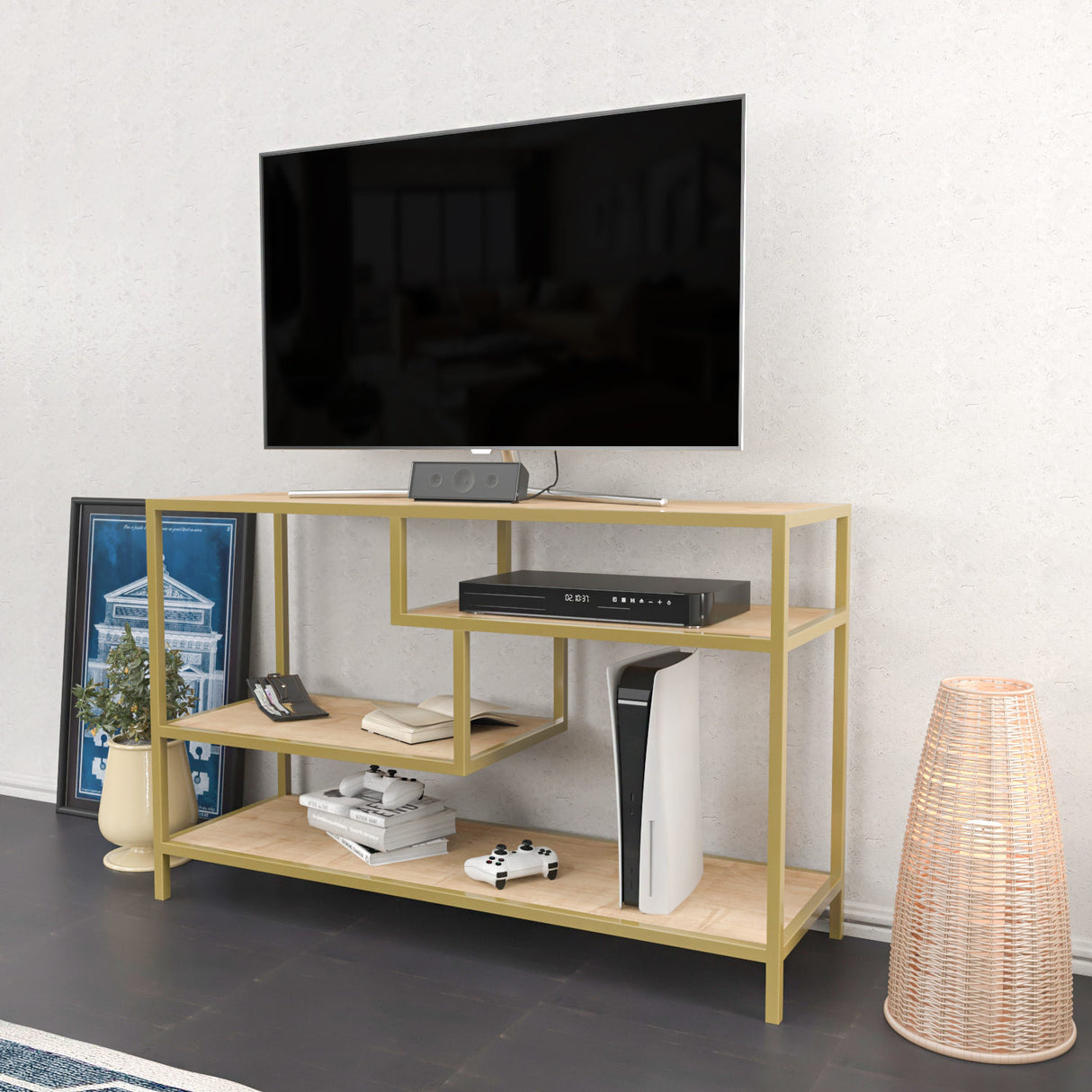 TV-Möbel Robbins Gold Gold Eiche Melamin 120x75x39 cm