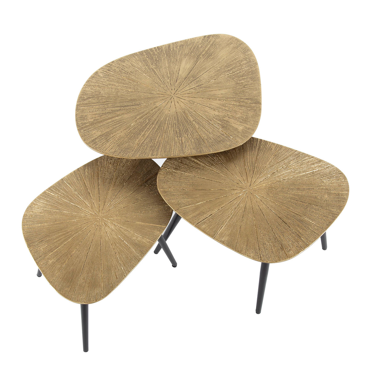 Arno Metal quadratisches Couchtisch-Set aus 3 antiken Gold