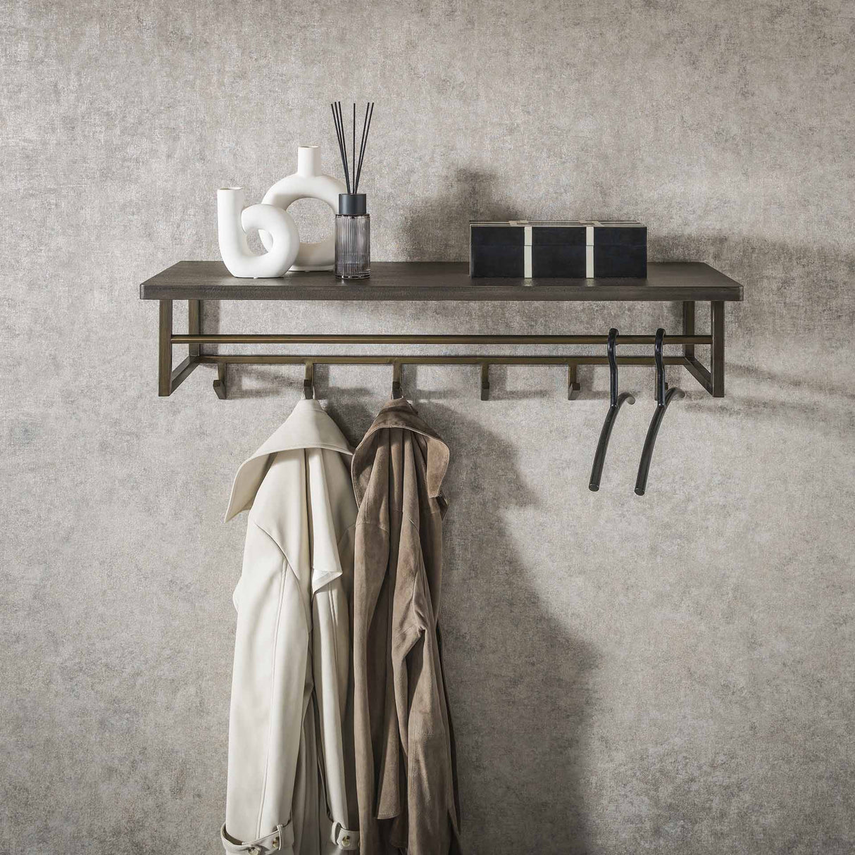 Garderobenständer Ferre 6-Haken - Mit Hutablage - Metall Antik Bronze