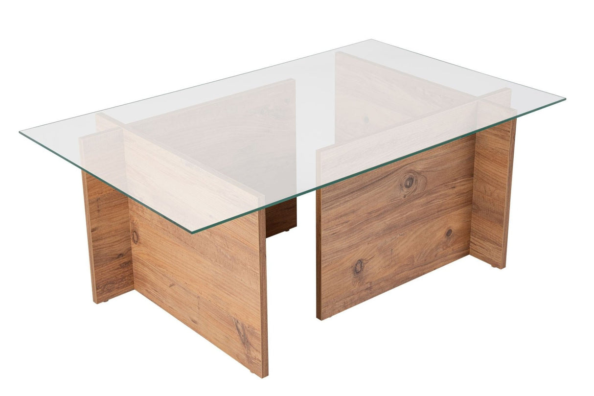 Rechteckiger Moderner Couchtisch Vetroni Atlantische Kiefernholz Optik - Glas - 105x65 cm