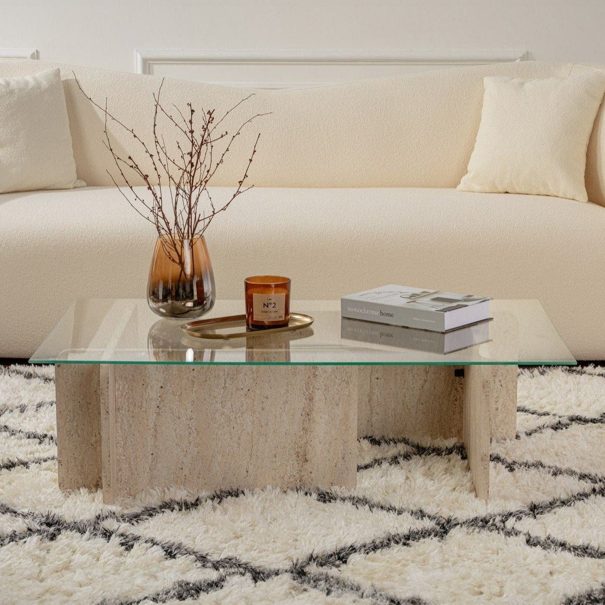 Couchtisch Glas Marmor Optik Opal 105x65 cm