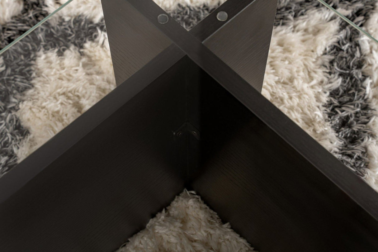 Couchtisch Schwarz Holz Melamin Glas Opal 105x65x30 cm