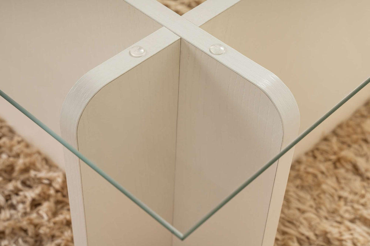 Couchtisch Weiß Melamin Glas Opal 105x65x30 cm