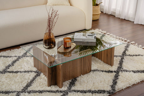 Couchtisch Naturwalnuss Glas Opal 105x65x30 cm