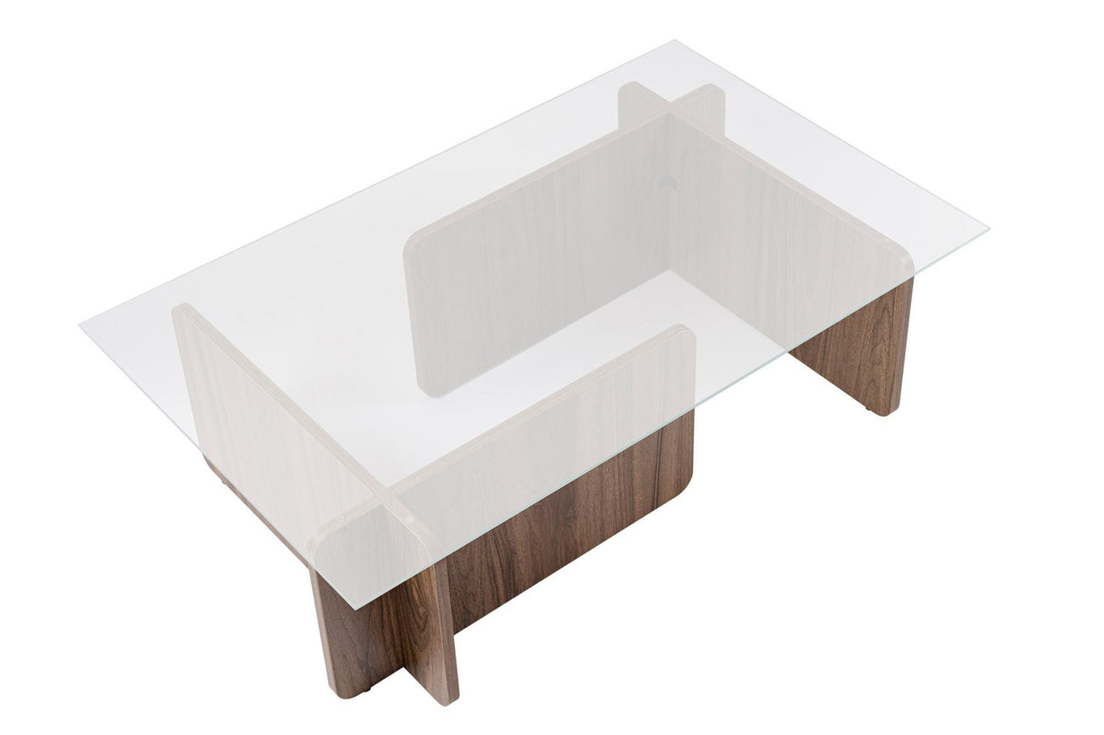 Couchtisch Naturwalnuss Glas Opal 105x65x30 cm