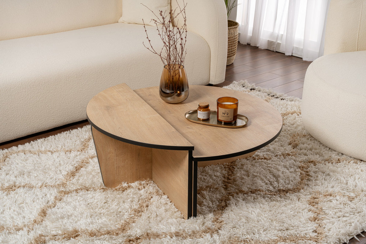 Kaffeetisch Rund 85 cm Natur Eichenoptik Melamin Orin