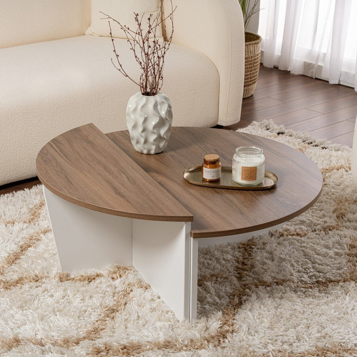 Orion Couchtisch Walnuss und Weiß 90x60 cm Walnut White Melamin