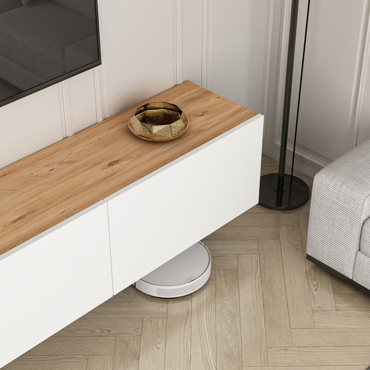 West Wandregal weiß mit Eichenoptik 150 cm Weiß, Atlantic Pine Eichenoptik Melaminbeschichtetes Holzkomposit